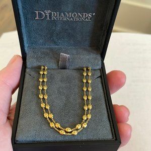14k solid gold double strand diamond cut bead 18in necklace